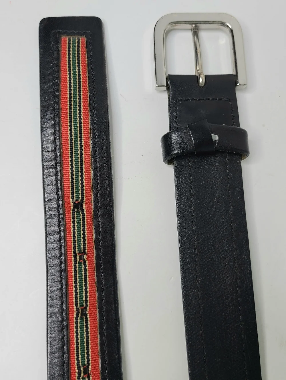 Banana Republic Striped Canvas Italian Leather Made in USA Vintage Belt
